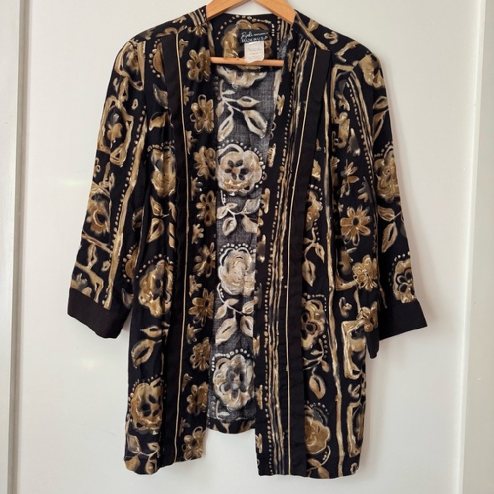 Vintage 90s Kimono Jacket Medium Brown‎ Boho Artsy Earthy Oversized Flowy Granny